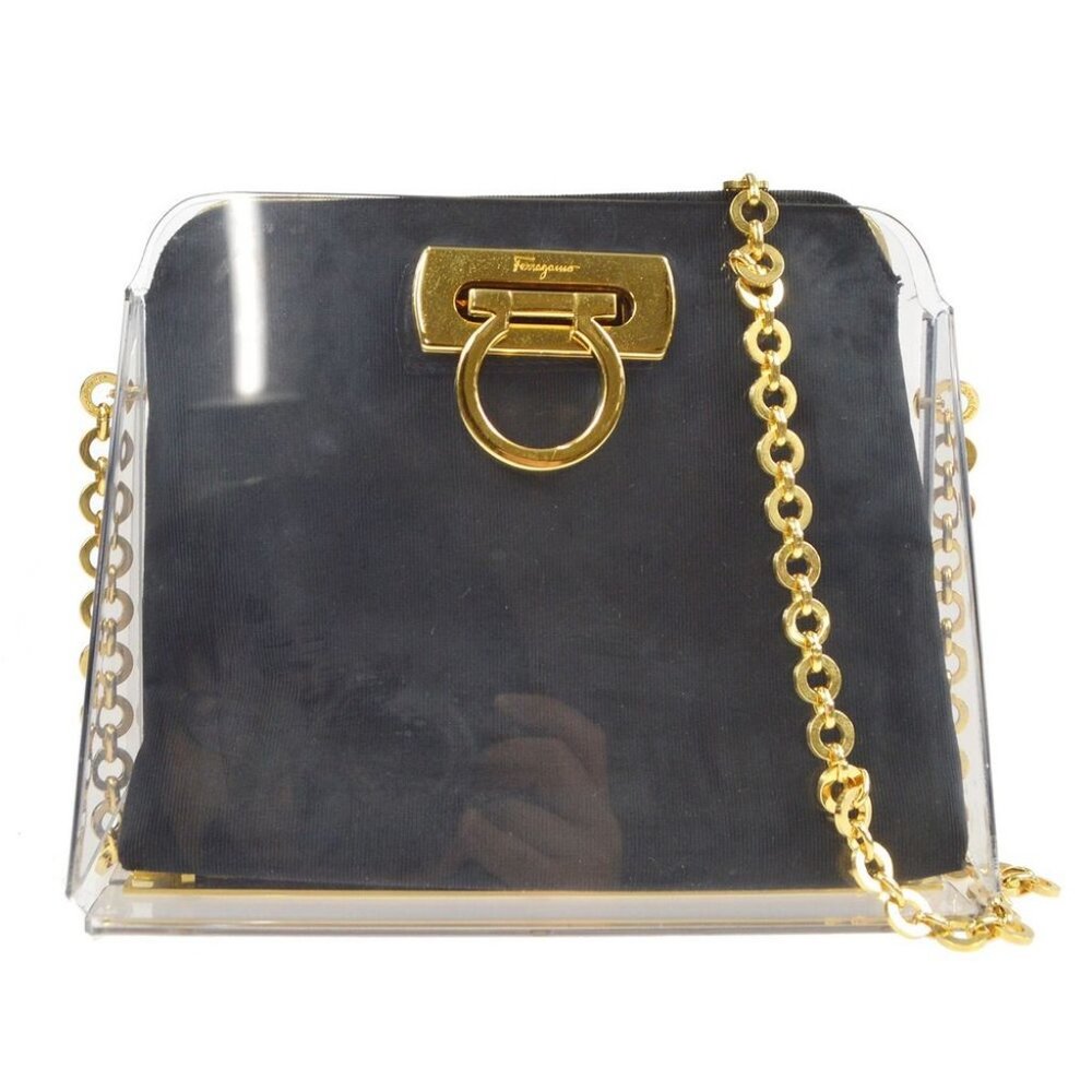 Salvatore Ferragamo Gancini Chain Shoulder Bag Clear Plastic